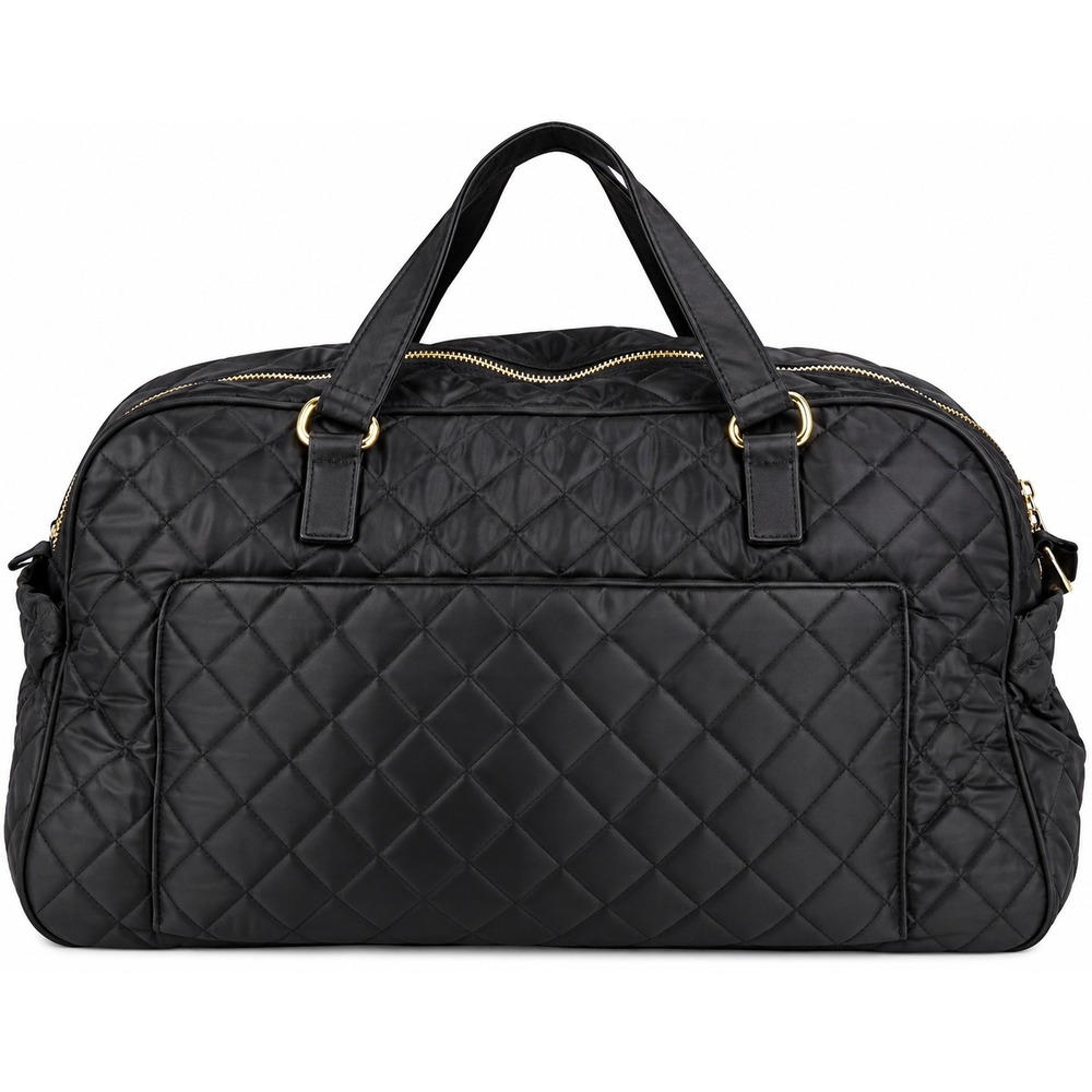 JOY & IMAN Black Quilted Weekender Travel Duffel Bag Gold Hardware HSN